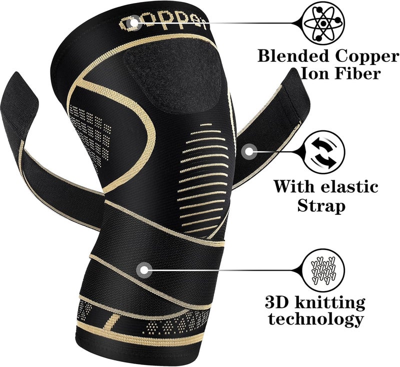 MEIDDANO Copper Knee Braces with Strap for Knee Pain Women and Men(2 Pack), Knee Compression Sleeve for Arthritis, ACL, Meniscus Tear, Joint Pain Relief, Knee Support for Working, Running, Weightlifting(S) - Image 2
